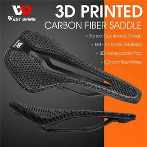 Bisiklet Saddles West Bisiklet Bisikleti 3D Baskılı Sele Karbon Fiber Eyer Yolu MTB Dağ Bisikleti Bisiklet Sökme Eyer Bisiklet Parçaları J230213