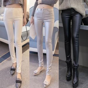 Kobiety legginsy jesienne zimowe kobiety seksowne cienkie czarne kobiety z wysokiej talii elastyczne spodnie ołówkowe pantalon cuir femme