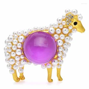 Broşlar wulibaby reçine koyun kadınlar için unisex 2-lor inci hayvan partisi gündelik broş pim hediyeler