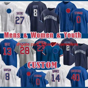 Niestandardowe koszulki baseballowe David Bote Jersey Ian Happ Marcus Stroman 0 Nico Hoerner Ernie Banks Ryne Sandberg Kyle Hendrick