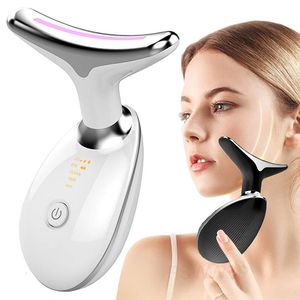 Visage Masseur Cou Visage Beauté Dispositif 3 Couleur LED Pon Thérapie Peau Serrer Réduire Double Menton Anti Rides Cou Lift Outils De Soins De La Peau 230211