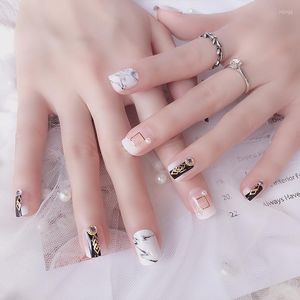 False unhas 24pcs preto branco chique chique falsa quadrada fosca dicas de arte artificial