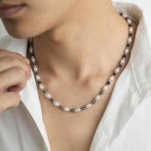 Choker TAUAM Punk Hip-hop Black Rhinestones Pearl Necklace Man Jewelry 2023 Trend Neck Chain Mens Jewellery