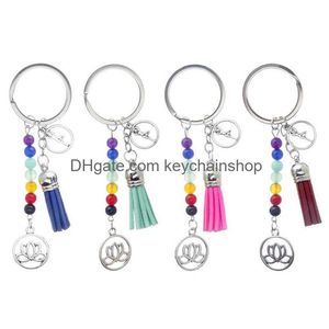 Key Rings Colorf Chakra Stone Lotus Tassel Keychain Reiki Healing Yoga Natural Stones Beaded Pendant Accessories Creative Gift 206 D Dhuvi