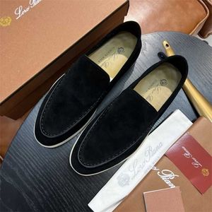 Italien designer loropiana skor eleganta herr- och kvinnors mocka casual skor brädskor lata skor elastisk mjuk och hållbar