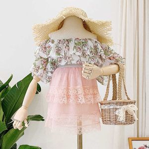 Sets Neue Sommer Mädchen Chiffon Top spitze Zerknitterte Rock stücke Anzug Mode Strand Kleine Kinder Prinzessin Kleid Kleidung Set T