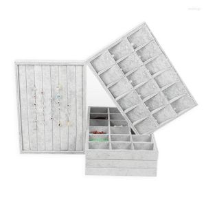 Schmuckbeutel Tonvic 35,3 24,3 cm multifunktionale graue Samt-Organizer-Tablett-Box für Halskette-Ring-Ohrring-Armband-Display-Show