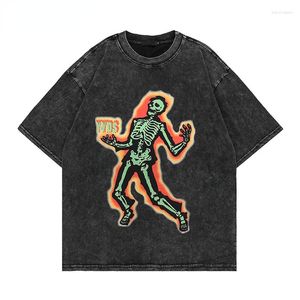 Herr t -skjortor Rainbowtouches tvättade skjorta 2023 Vintage unisex high street yyds skalle grafisk bomull anime mode hip hop