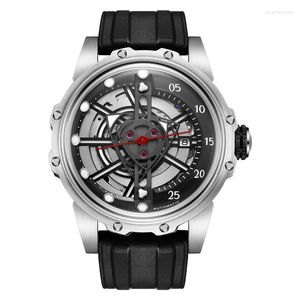 Relógios de pulso Hanboro Men Luxury Watch 44mm Relógios automáticos Relógios mecânicos Atrapa de borracha de esqueleto luminosa à prova d'água 8215