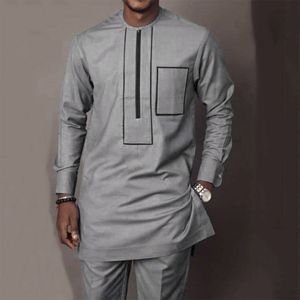 Men's Tracksuits Dashiki Suit Men Grey Zippied Social Long Sleeve TShirt Pants 2 Piece Outfit Traditional Clothing Shirt Sweatpants Male M4XL 230213