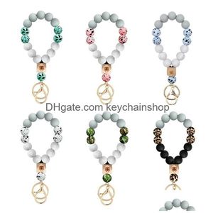 Key Rings Ring Sile Bead Bracelet Party Favor Butterfly Wooden Beads Camouflage Wristband Wrist Keychain Pendant Prevent Missing 290 Dhdzw