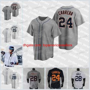 Camisas de beisebol personalizadas 28 Javier Baez Jersey 24 Miguel Cabrera Casey Mize Jeimer Candelario Eduardo Rodriguez Robbie Grossman Victor Rey