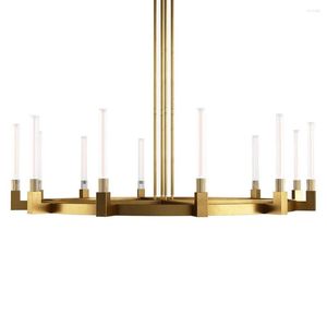 Chandeliers Cannele Round Chandelier Brass Luxury Glass Lighting Cylinder Modern LED Ceiling Light Fixture For Living Room