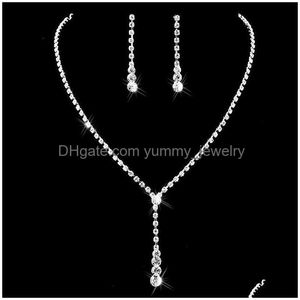 Brincos de colar de j￳ias de j￳ias de cristal de cristal Conjuntos de j￳ias de diamante de ouro Sier Gold para na noiva Acess￳rios de festas de damas de noiva dhdod