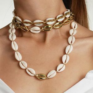 Подвесные ожерелья Puka Natural Gold Color Shell Shell Shell Женская подруга Cowry Seechell Bijoux Collier Femme Bohemian Jewellry