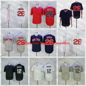 Camisas de beisebol personalizadas mens 26 wade boggs vintage azul vermelho #12 camisas de malha cinza costuradas camisetas