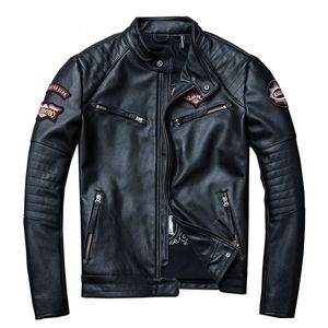 Skórzana skóra męska Faux Free Fast Motorcycle Haftery Chaill Kurtka 100 Cowhide Skin Biker Coat