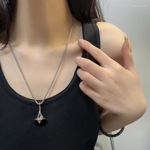 Chains Long Necklace For Women Letter Flying Saucer Necklaces UFO Trend Neck Silver Color Korean Fashion Vintage Couples Party Gift