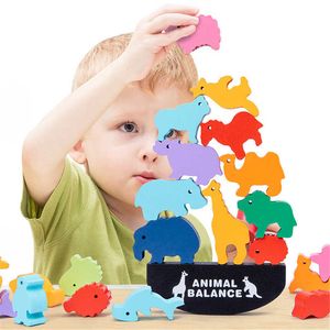 Kit di costruzione del modello di equilibrio animale in legno Montessori per bambini Giochi da tavolo Dinosauro Educativo Impilabile Giocattolo puzzle 3D in legno alto