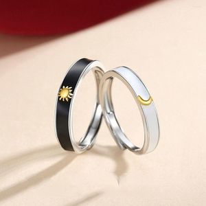 Eheringe 2 Stück Sonne und Mond Paar für Frauen Männer Trendy Herz Passende Finger Set Freundschaft Verlobung Schmuck Geschenk