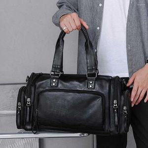 Utomhuspåsar vintage messenger vattentät pu multifunktion axelväska tote handväskor fitness dokument portfölj bagage brunt