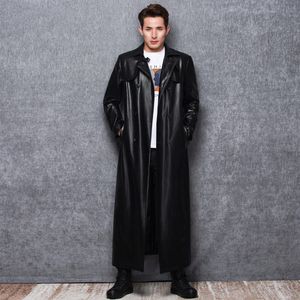 Men's Jackets Lautaro Long black leather trench coat men long sleeve double breasted spring autumn plus size pu mens clothing 6xl 7xl 230213
