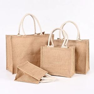 Plain Natural Tote Bag Small Jute Bags For DIY Hand Painting Sublimation Blank Polyester canvas Totes with Handles