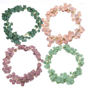 Decorative Flowers Artificial Eucalyptus Flower Wreath Fake Leaves Rattan Vines For Wedding Banquet Garden Decor Home Greening Plant