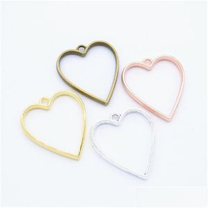 Charms 120st Alloy Heart Open Back Bezel Pendants Rack Plating Hollow Frame For DIY Harts Pressed Jewelry 7 Colors Drop Del DHVV0