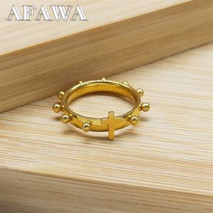 Band Rings Christ Jesus Cross Ring Stainless Steel Gold Color Christian Lord Prayer Rings Jewelry anillo acero inoxidable mujer R317S02 G230213