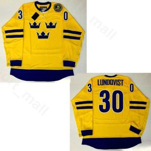 Sverige Henrik Lundqvist Jersey 30 Team College Vintage 2016 World Cup Breattable For Sport Fans Team Color Yellow Free Frakt