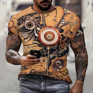 Erkekler Tişörtleri Yaz Erkekler Büyük Boy Kısa Kollu Üstler Moda T-Shirt Mekanik Eğlence İzleme Hareketi 3D Baskı o Kollar