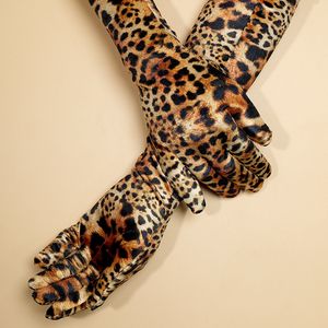 Forniture per feste Guanti cosplay elastici con stampa leopardata Lunghezza 60 cm Guanti da sposa lunghi sexy per cena di Halloween da donna