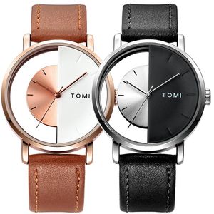 Нарученные часы пара смотрит творческие наполовину прозрачные часы унисекса для мужчин женщин минималистские кожаные наручные часы модные кварц Reloj