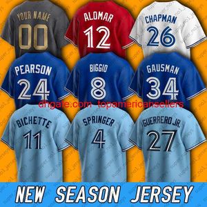 Camisas de beisebol personalizadas 11 Bo Bichette Jersey Vladimir Guerrero Jr Alek Manoah Matt Chapman George Springer Kevi