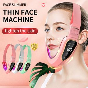 Ansiktsmassager Lyftanordning LED PON Terapi Vibration Face Slimming Massager Dubbel Chin Reducer V Shaped Chin Lifting Belt Machine 230211