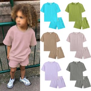 Novos conjuntos de roupas de verão para crianças pequenas roupas de treino para meninas manga curta camiseta shorts meninos roupas infantis peças terno