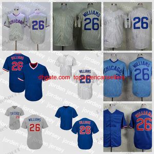 Anpassade basebolltröjor Vintage 26 Billy Williams Mens 1968 Cotton Grey White Blue Stitched Jersey 100th Shirts