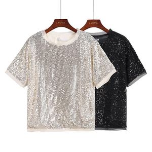 Magliette da donna Dancing Club Women Bling Femme T-shirt con paillettes lucide Top da festaDonne