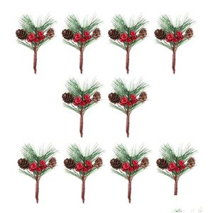 Dekoratif Çiçek Çelenkler 10 PCS Mini Simation Noel sahte çam seçimleri Noel için yapay yaratıcı iğne meyve bitkisi