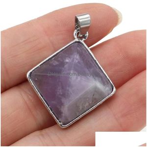 Charms Natural Amethysts hänge pyramidkristallkvartsläkning Reiki Energy Stone för smycken som gör DIY -halsbandstillbehör DHV9M