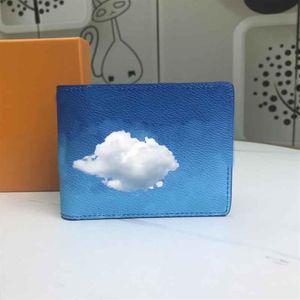 Portafoglio firmato donna e uomo porta carte di credito borsa lunga fiore blu di alta qualità borsa corta nuvole moda scatola originale223r