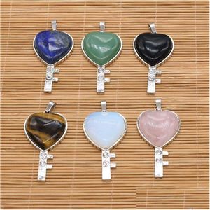 Charms naturlig sten charm hjärtformad nyckelhänge rose kvarts lapis lazi för smycken tillverkning tillbehör halsband örhänge dhkfa