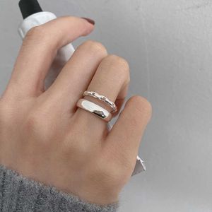 Band Rings S925 Silver Ring för kvinnor Double-Deck Fashion Resizable Ring Ornament Commemorative Jewelry Accessories G230213