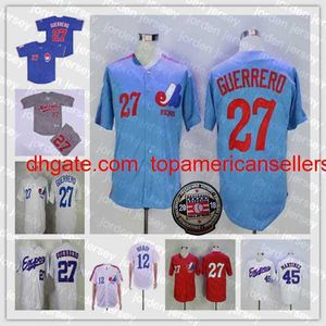 Niestandardowe koszulki baseballowe Men Montreal Expos Jersey 12 Tom Brady 27 Vladimir Guerrero 34 Bryceharper Pedro Martinez Dawson Raines