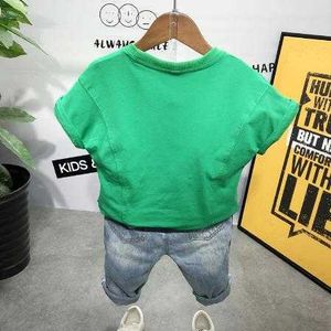 Conjuntos de roupas de menino conjunto de algodão roupas de bebê terno planta impressão solta camiseta shorts jeans roupas infantis