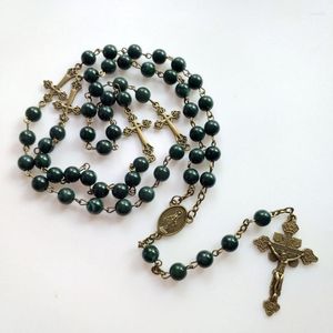 Catene Collana di perle di rosario di perle cattoliche con medaglia del suolo sacro Croce pendente Gioielli regalo religioso cristiano