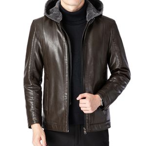 Giacche da uomo giacca in pelle con cappuccio per pile invernale autunno invernale addensato doublelayer con cerniera casual ventila pelo imitazione calda 230213 230213