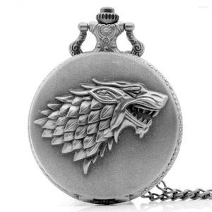 Pocket Watches Silver Grey Winter kommer Winterfell: House Starks Family Emblem Wolf Quartz Watch Analog Pendant Mens Womens