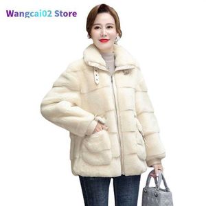 Women's Fur Faux Fur Midd-aged mother autumn and winter mink coat fa short small man foreign sty coat midd-aged and elderly wool coat 021323H